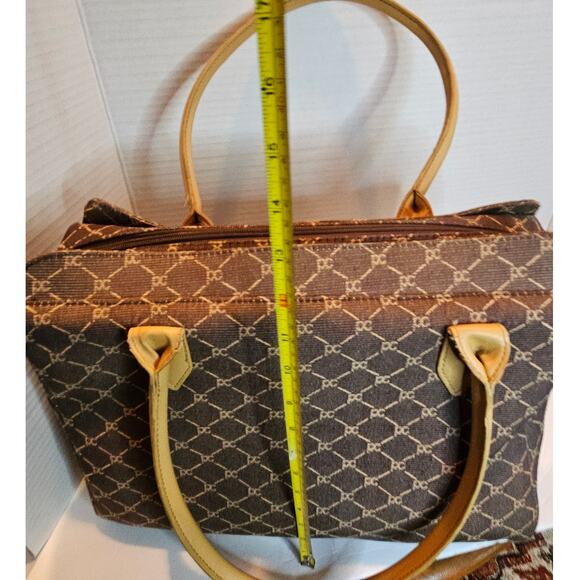 Pierre Cardin Travel Laptop Tote Briefcase Canvas Brown Tan 2 top handles VTG - Picture 9 of 10